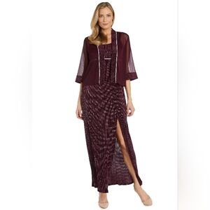 R&M Richards Women's Elegant Jacket Dress, Burgundy
